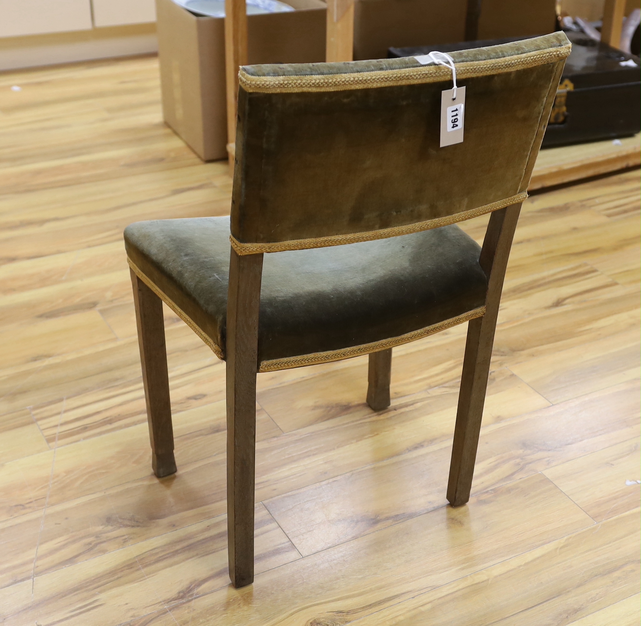 A George VI oak Coronation chair, width 49cm, depth 38cm, height 85cm